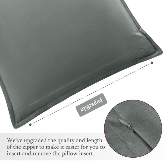 Velvet Throw Pillow Cover Cushion Cases for Sofa Bed 16"x16" Gray - Picture 4 of 6